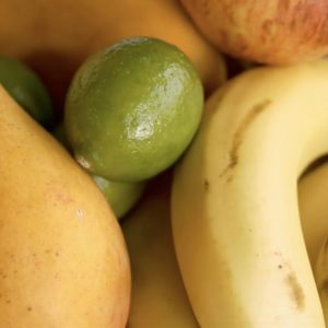 Various fruit, including bananas and pears